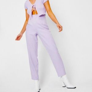 Lilac Gingham High Waisted Tapered Pants.